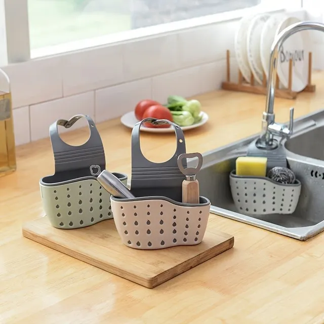 Drip storage box for sponges and kitchen utensils with adjustable hanger strap