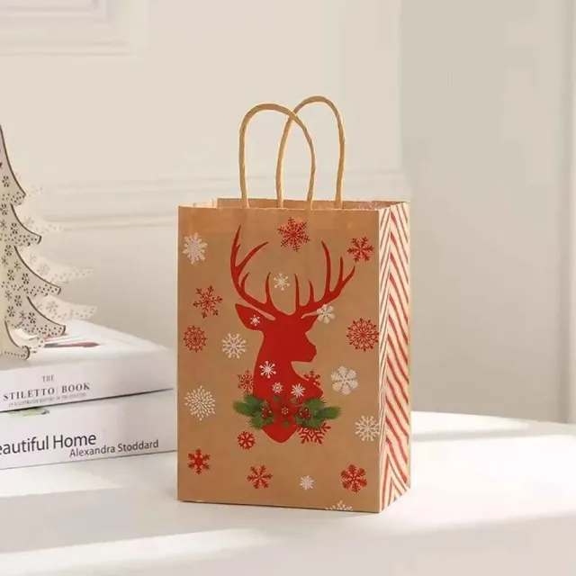 Christmas paper bags with Santa Claus theme, reindeer and bell for children