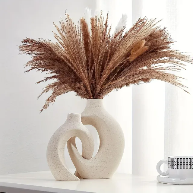 Dutá keramická váza v boho stylu s donutovým otvorem pro moderní bydlení, severský minimalismus, dekorace na stůl