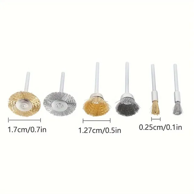 Set of 42 wire brushes with brass coating for drill