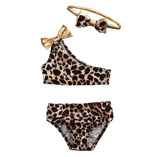 Children's girls two-piece swimsuit with leopard pattern with headband