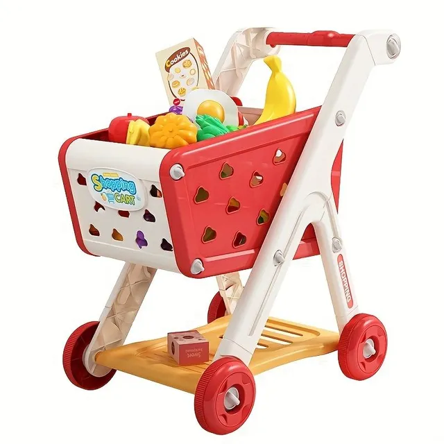 Dětský nákupní vozík s kuchyňkou a potravinami - Hra na obchod, vaření a puzzle v jednom