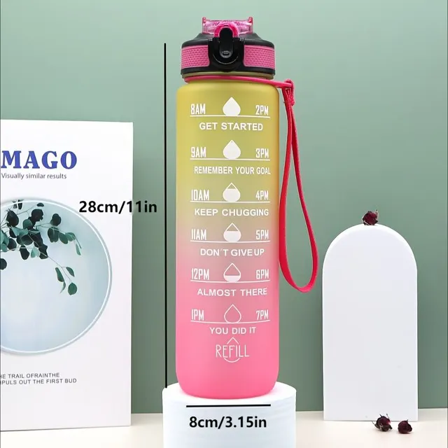 280ml/750ml nepriepustná fľaša na vodu s gradientom a slamkou - na šport, fitness, do posilňovne a na cesty - obsahuje šnúrku s náhradnou farbou - k dispozícii vo veľkostiach 9,5 oz a 25 oz