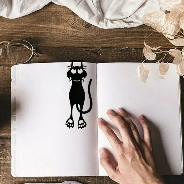 Semn de carte 3D cu desen de pisică neagră