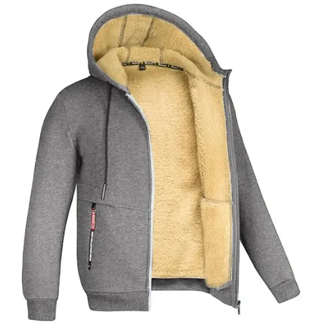 Winter unisex sweatshirt with hood on zipper and teddy lining