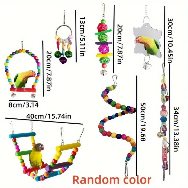 Ensemble coloré de 7 jouets pour perroquets avec balançoire, jouets à mâcher et cloche