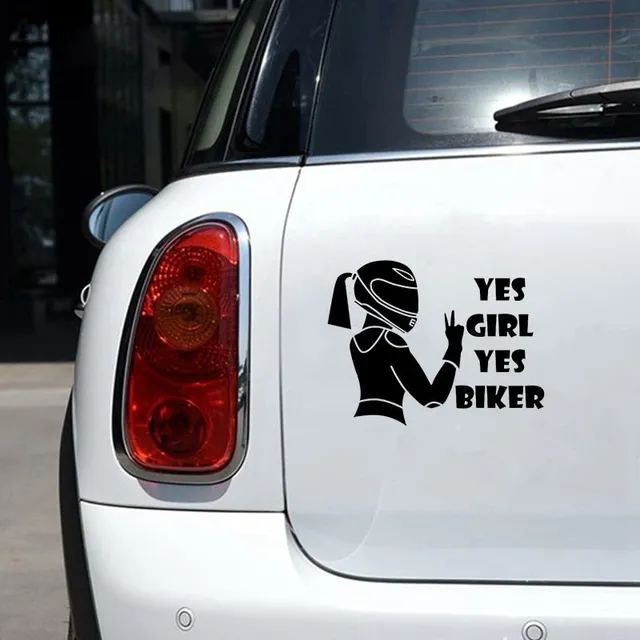 Sticker on car yes girl yes biker