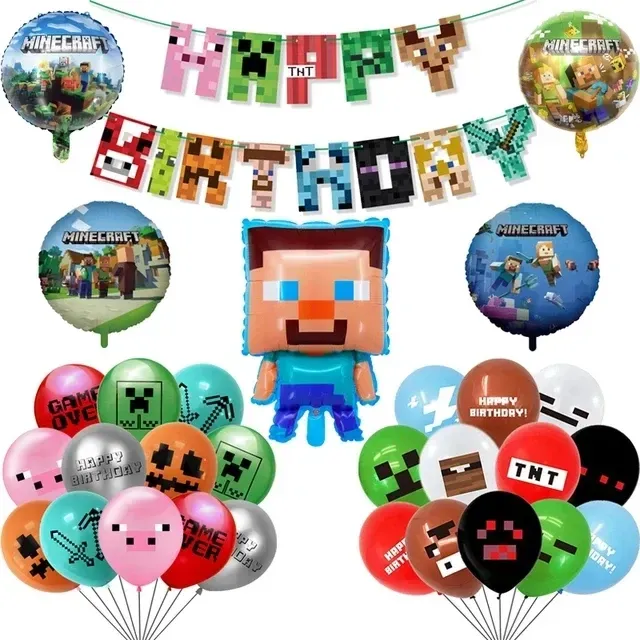 Set of birthday balloons for children in themes of popular characters from Minecraft