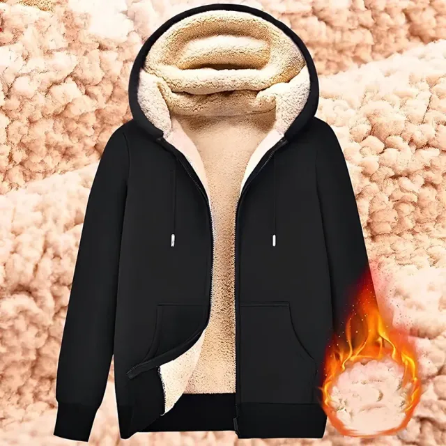 Winter unisex sweatshirt with hood on zipper and teddy lining