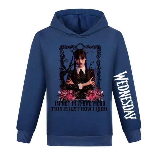 Children's designer sports sweatshirt with hood and stylish print Wednesday Addams