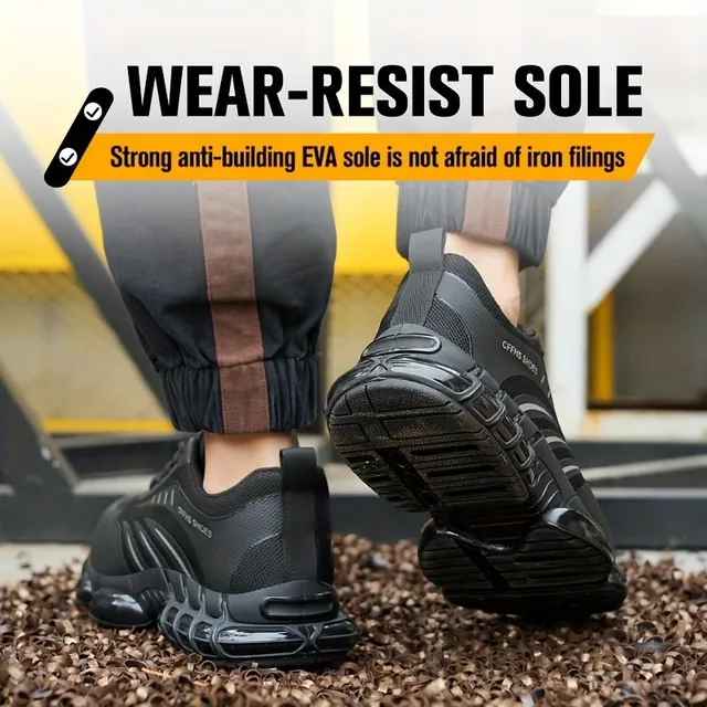 Pánské trendy pracovní boty s ocelovou špičkou, pohodlné protiskluzové šněrovací, volnočasové a odolné