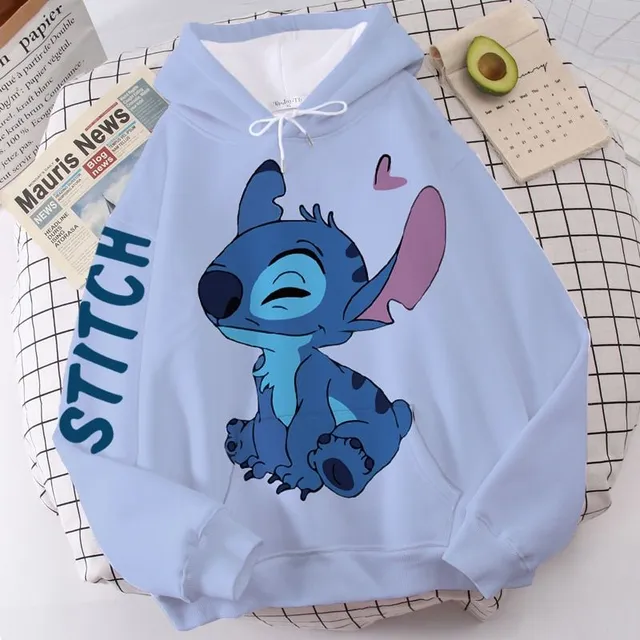 Jednofarebná detská mikina s kapucňou s potlačou Stitch and Angel