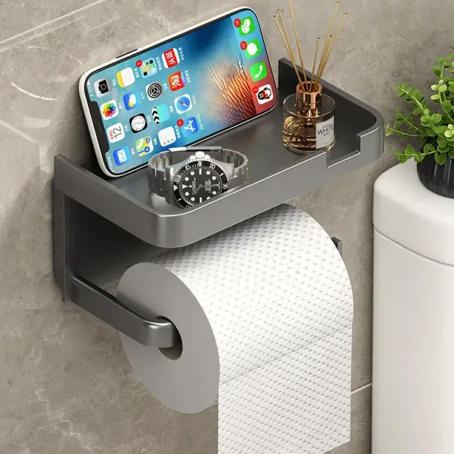 Wall holder of toilet paper with storage space and storage tray for telephone