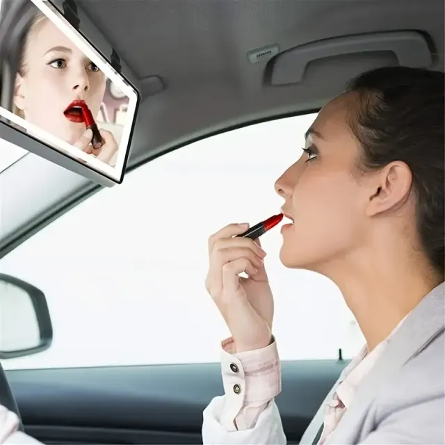 Oglindă de machiaj pentru mașină, lumină tactilă inteligentă cu 3 culori Prin apăsare lungă, reglați luminozitatea și ajutați-vă machiajul în timp ce parcați pe drum