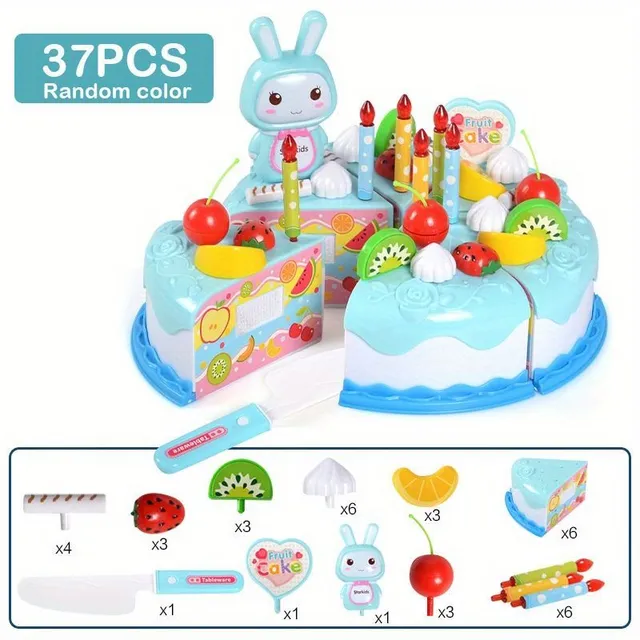 Plněnobarevná dětská hra na krájení dortu, 37 ks, na hraní rodiny - Unisexová hračka na předstírání pro děti od 3 let