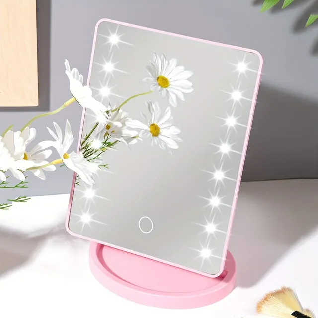 Rotary cosmetic mirror with 16 LEDs, battery power or USB