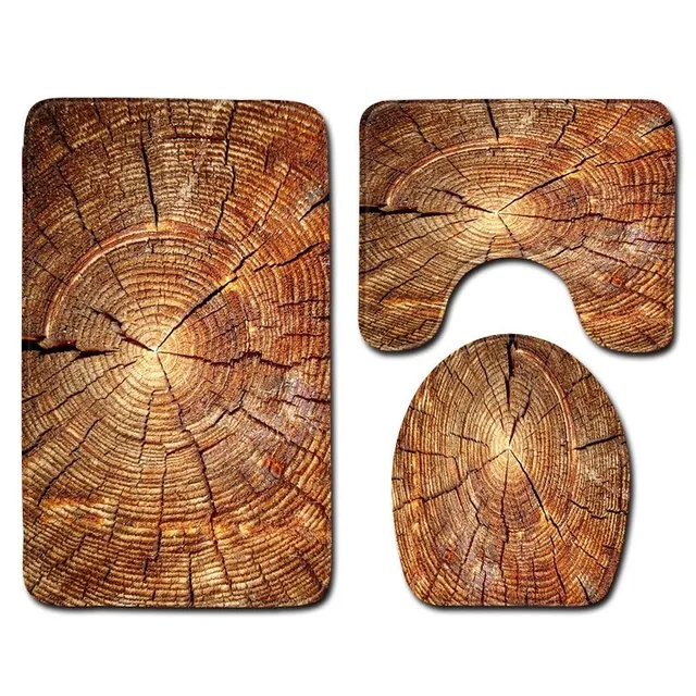 Set of bathroom pads with wood motif 3 pcs