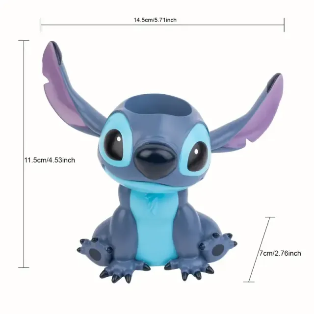 Dětský resinářový stojánek na pera s roztomilým kresleným motivem stitch, ideální pro psací potřeby