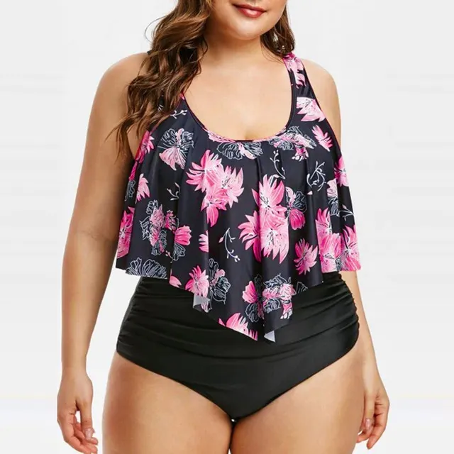 Maillot de bain Tankini taille haute avec imprimé volant