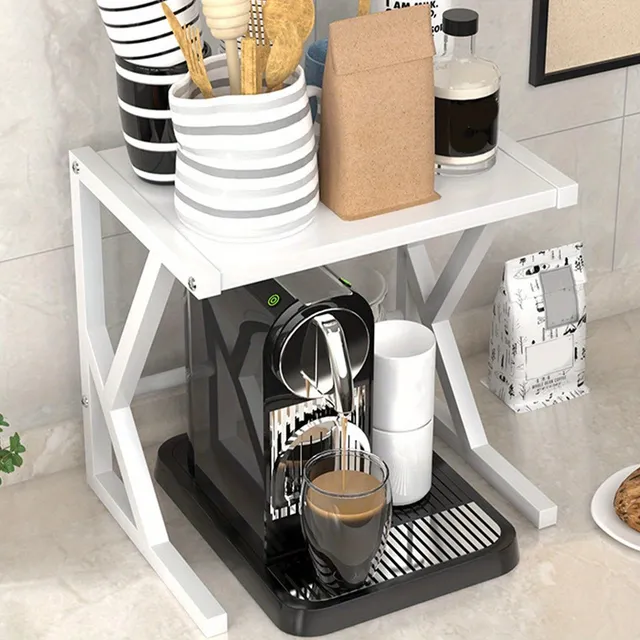 Multifunctional double-storey storage rack for microwave oven - on worktop