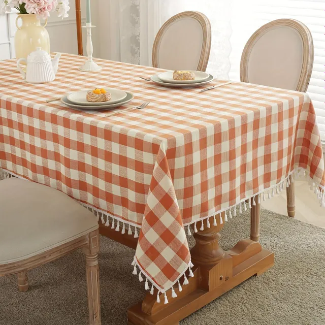1pc Tablecloth, Rustic Cube Square Tablecloth, Cotton Tablecloth Country Buffalo Check Na Spring, Autumn, Thanksgiving Day, Farm Kitchen Dining Room Decoration Restaurant (51 X 71 Inches, Orange), Accessories to the Table, Protection of the Table
