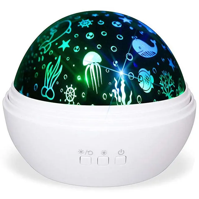 Night projector with two themes - starry sky, underwater world (White)