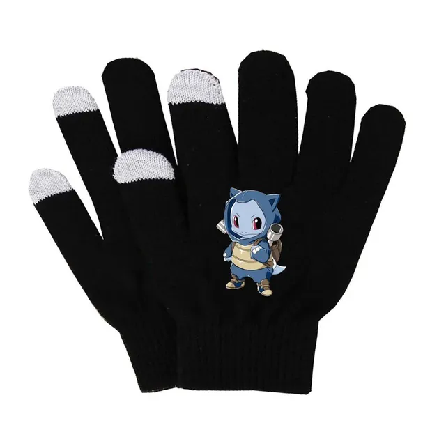 Unisex black warm finger gloves about popular Pokemon motif