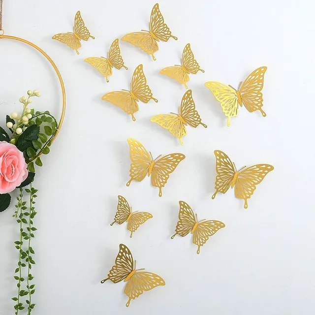 Set of 3D adhesive butterfly stickers on the wall - different colors