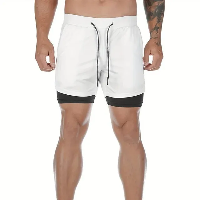 2v1 sports shorts with camouflage pattern and breathable lining