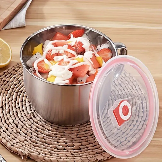 Stainless steel noodles bowl with handle and lid from PP material for snack to office