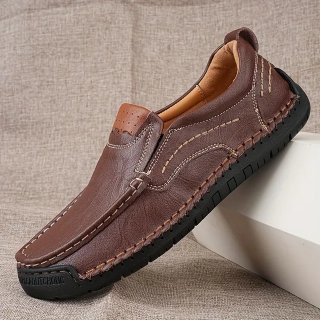 Mocassins pour homme en cuir perforé en grande taille - respirants, résistants à l'usure, à enfiler