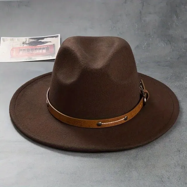 Stylish belt Decor Cap Fedora Unisex Single Color Jazz Hat Casual Warm felt hat Sunshine Western cowboy hats On the way out