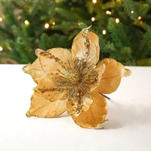 Artificial shiny Christmas flowers for a tree and festive decoration