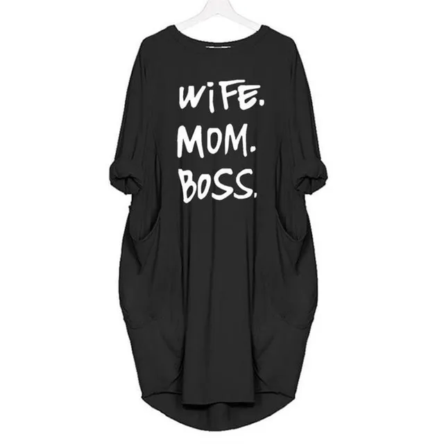 Rochie stilată tip tricou WIFE MOM BOSS