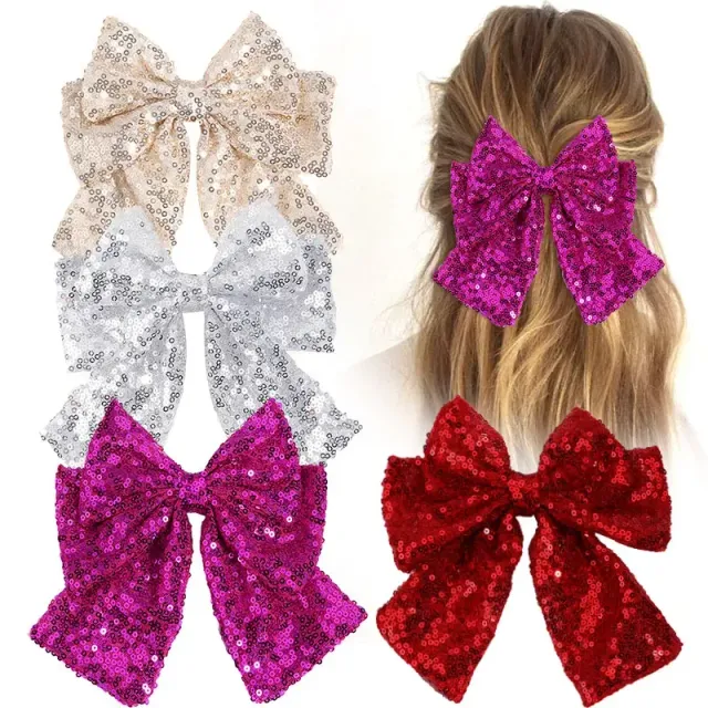 Designer decorative hair bow with sewn sequins - several color and cut variants