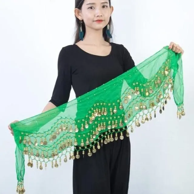 Belly dance scarf light-green silver-coin