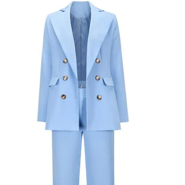 Formal polyester plain blazer with V-pockets and long trouser suits