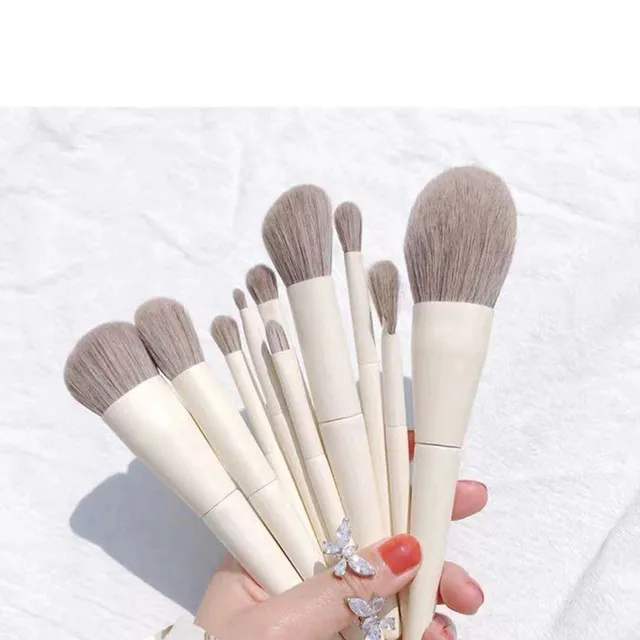 10 piece set of cosmetic brushes for face, powder, brightening, eye shadow and eyebrows forming