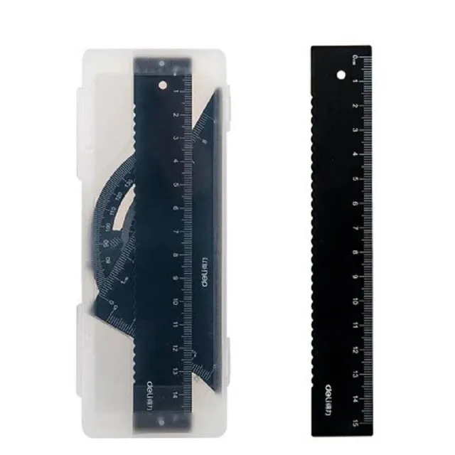 Set of 15 cm ruler, 180° angle gauge, 30° and 60° triangle ruler Set of metal ruler for drawings Multifunction set of ruler made of aluminium alloy