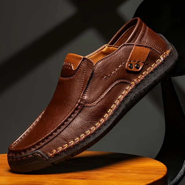 Mocassins pour homme en cuir perforé en grande taille - respirants, résistants à l'usure, à enfiler