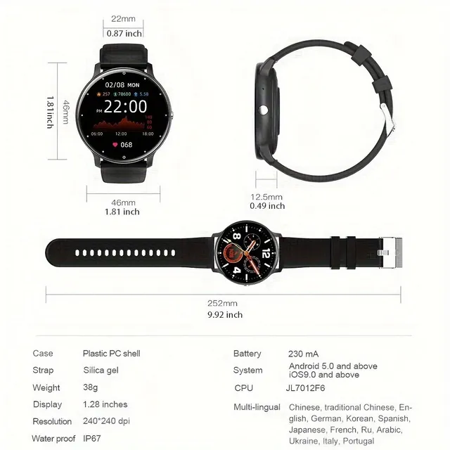 Inteligentné hodinky 1.39," plne dotyková obrazovka, športové fitnes funkcie, vodotesné IP67, ovládanie hudby, diaľkové ovládanie fotoaparátu, bezdrôtové volania - Unisex