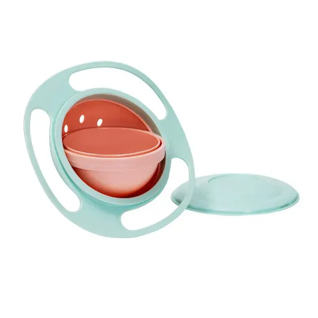Universal bowl for children with 360° rotation for seamless feeding and training balance
