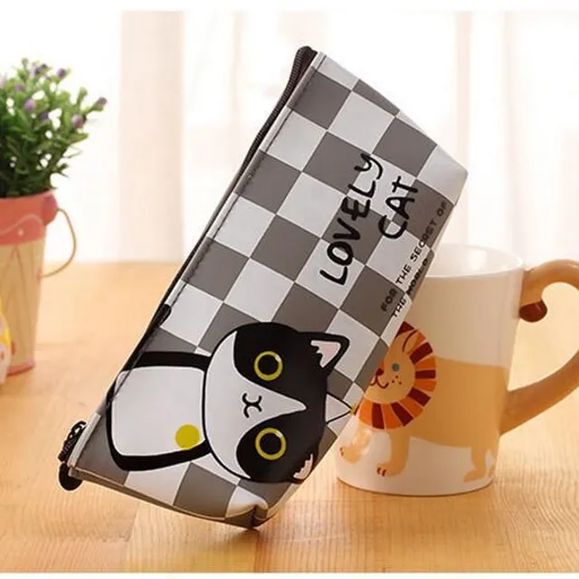 Original minimalist popular school pencil case with cute cat and inscription