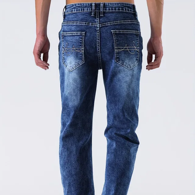 Jeans bărbătești slim fit din denim cu aspect rupt, stil urban