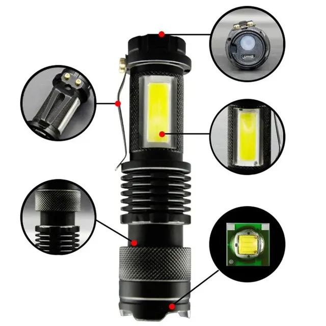 Mini LED lamp with COB chip and rechargeable battery for hiking, camping and fishing