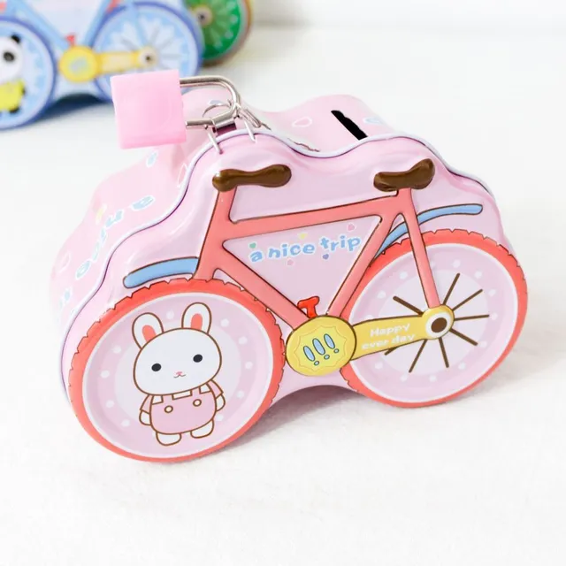 Children's tin cash box in a cute bicycle shape