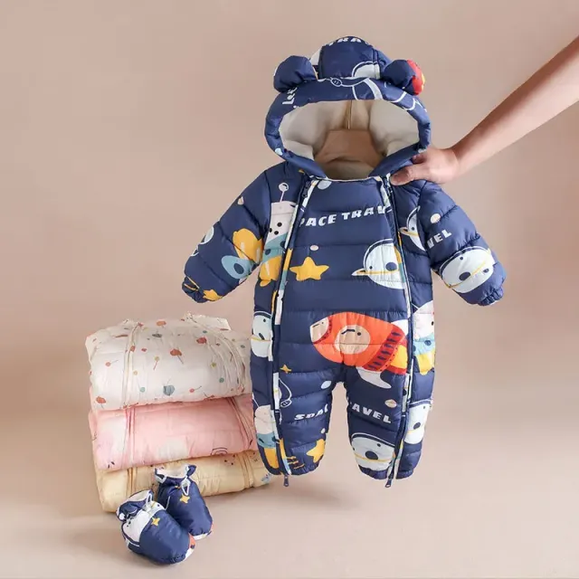 Combinaison automne/hiver pour bébé en coton épais avec capuche et manches longues