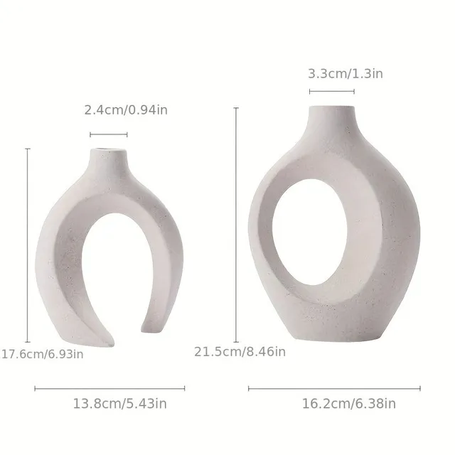 Set / 2 pcs Set of white ceramic vases, modern apartment decoration, round matte flower vases in the style of boho, minimalist Nordic style for weddings, dining tables, parties, office, living room and bedroom, decoration to apartment, room decoration, de