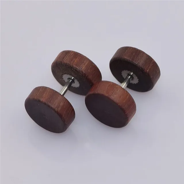 Boucles d'oreilles en bois pour homme en forme d'haltère - 3 couleurs