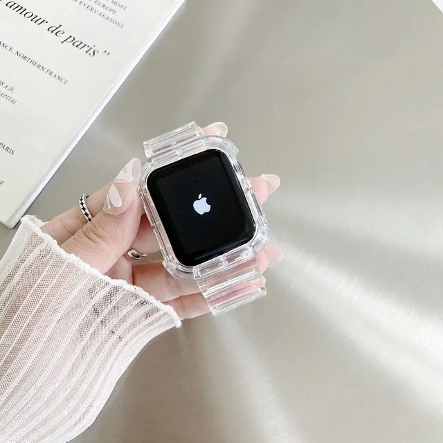 Protective transparent strap with case for Apple Watch
